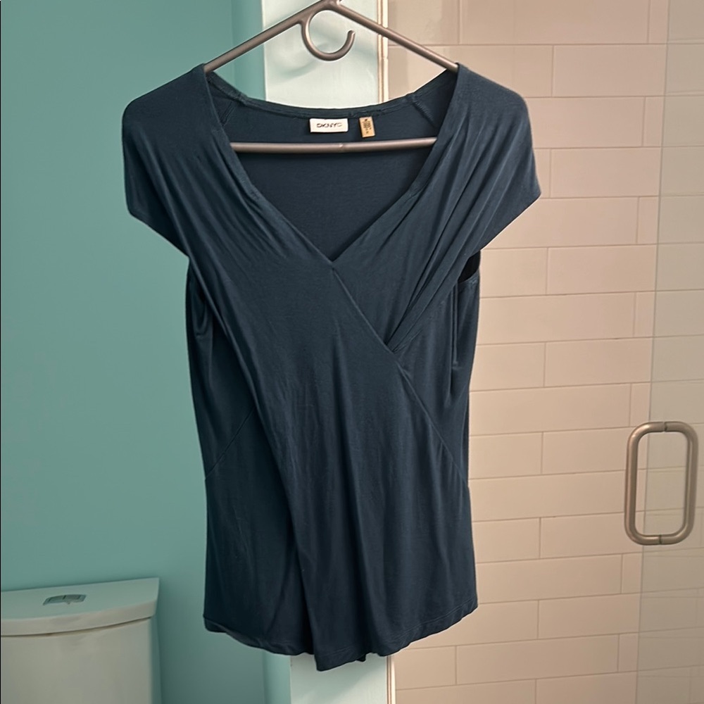 DKNYC Deep Blue V-Neck Blouse